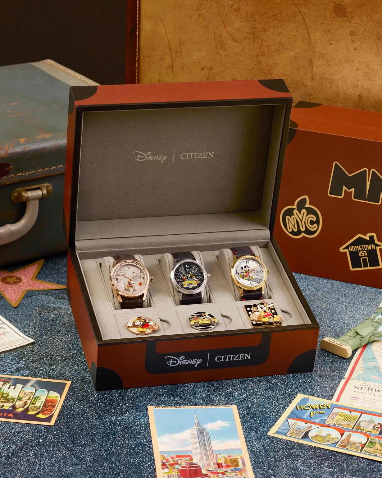 Mickey Mouse's Journey Collector's Set Beige Dial Leather Strap